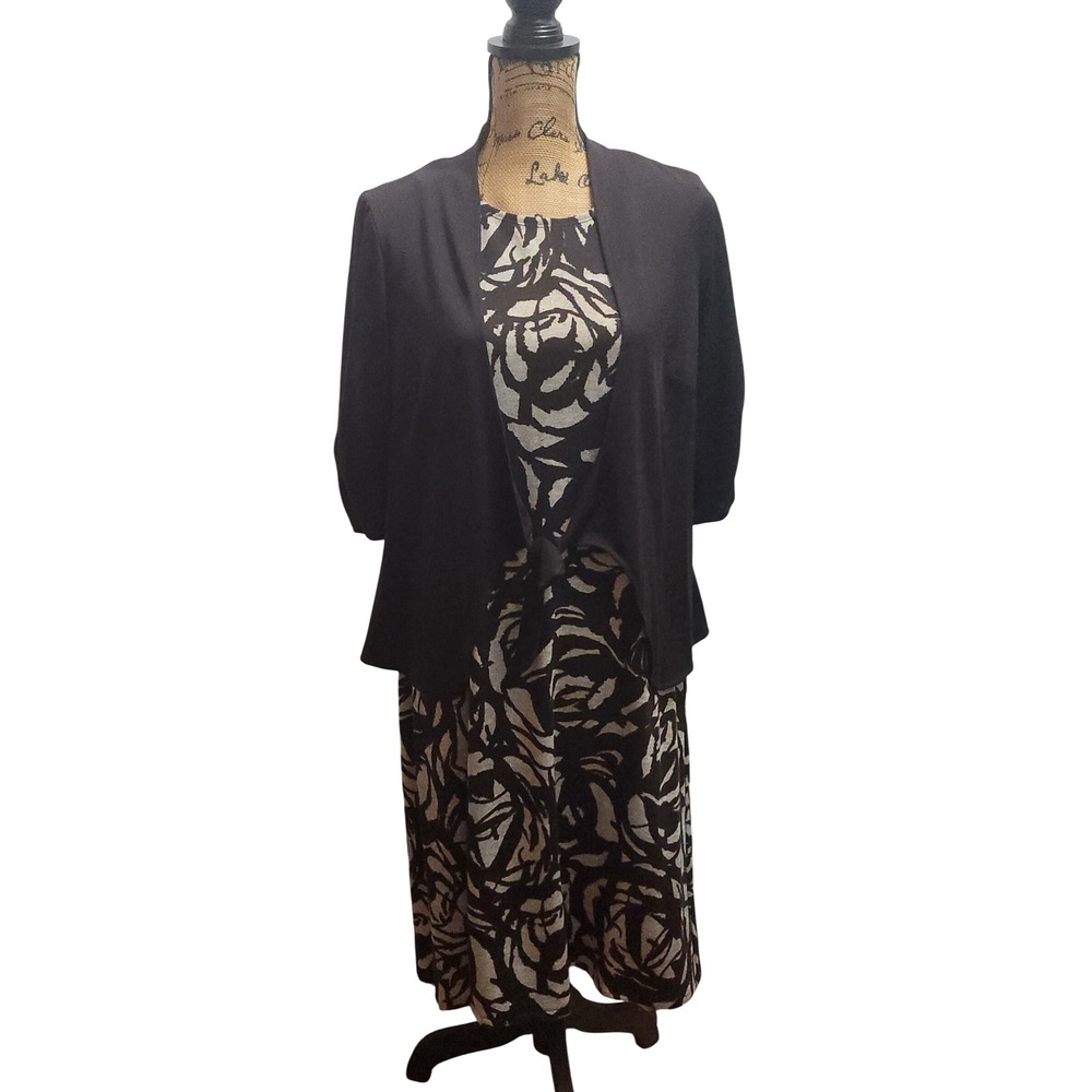 Perceptions New York Womens 2 Piece Dress Black White Floral‎ Size 12